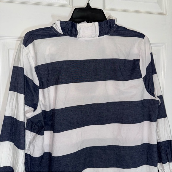 XL80 Crown & Ivy Navy and White Striped Blouse with Ruffled V Neck - Picture 10 of 14